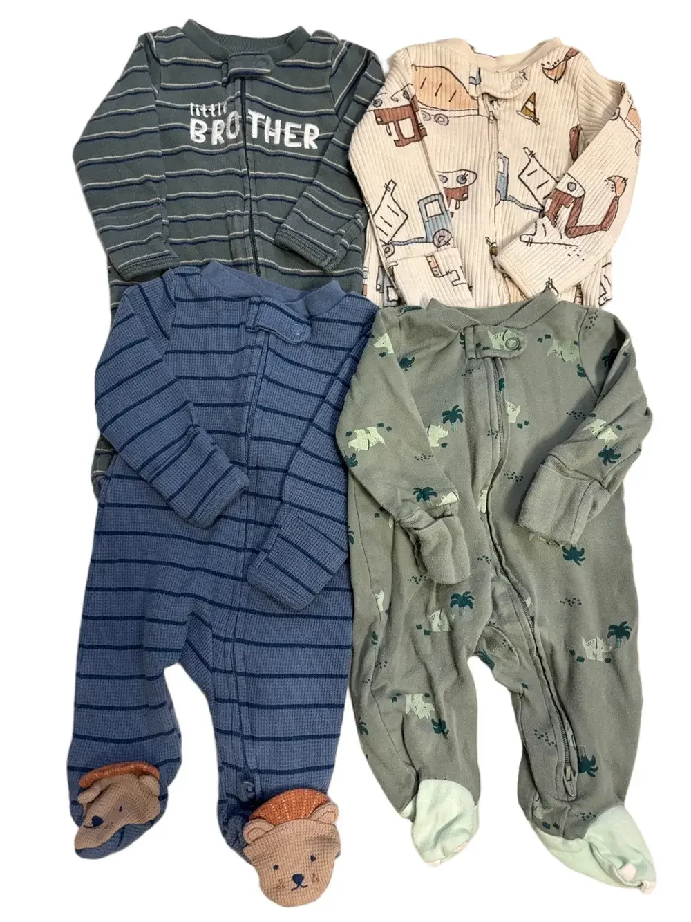 Carter's Boys Footed One-Piece Set in Green, Blue, Cream